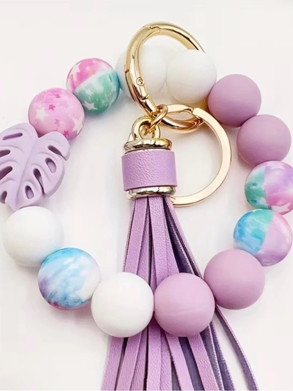 Silicone Leaf Tassel Keychain Bracelet -B22